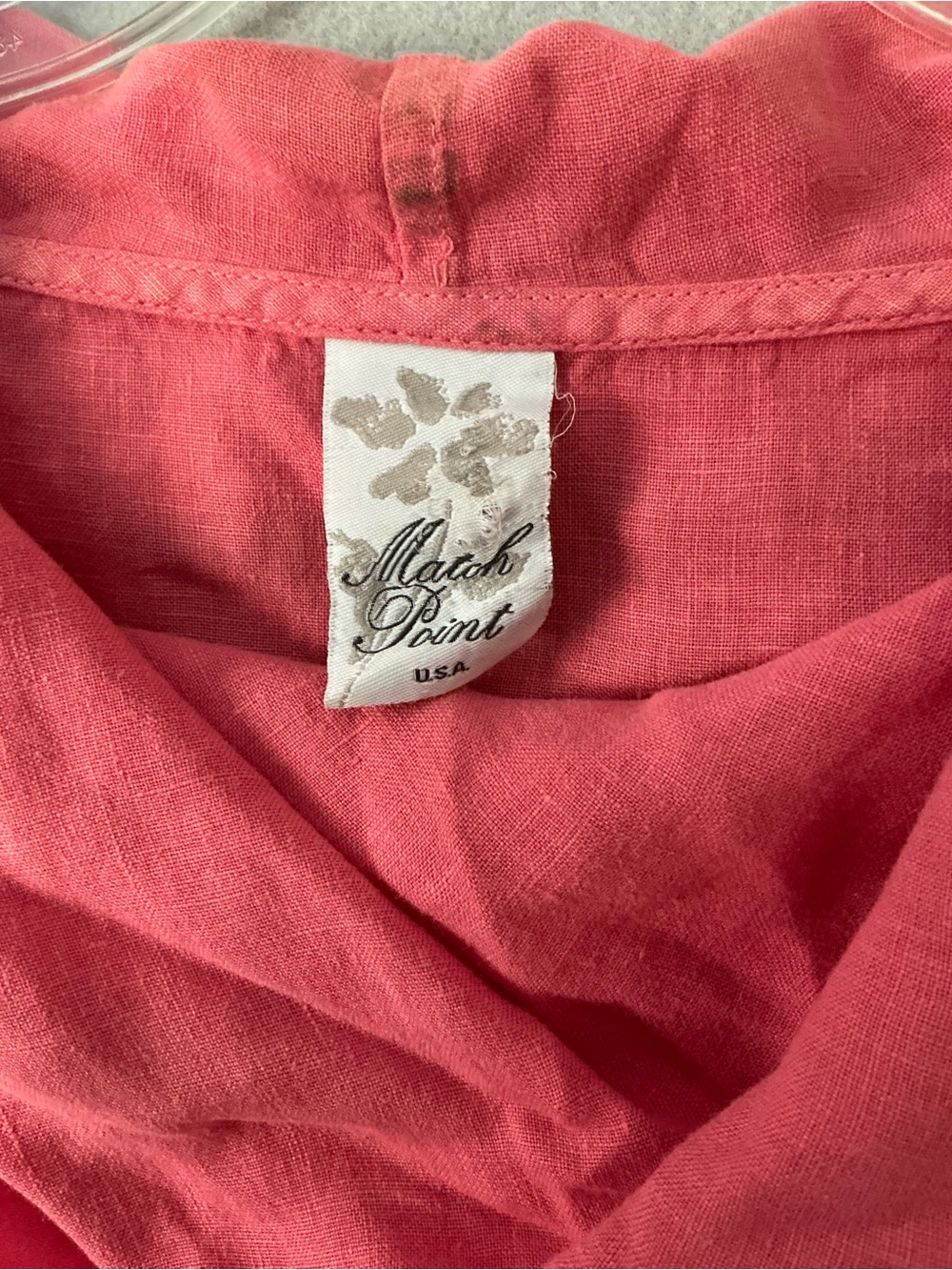 Match Point Linen Tunic Top M Lagenlook Boho Cowl Neck Pink Orange Boxy USA - Picture 5 of 8